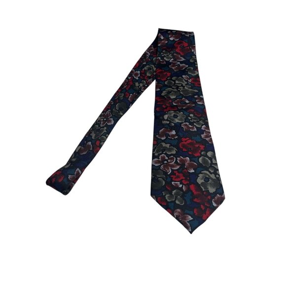 Oscar De La Renta Floral Silk Necktie Couture Collection Multicolor Red Blue Gre - Picture 2 of 8